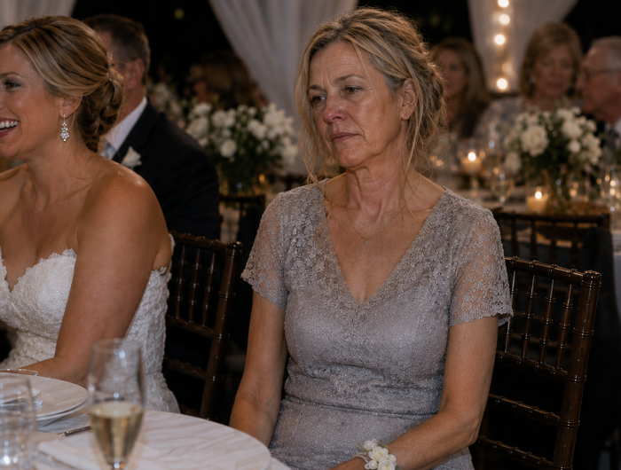 Christine seated at a family wedding reception