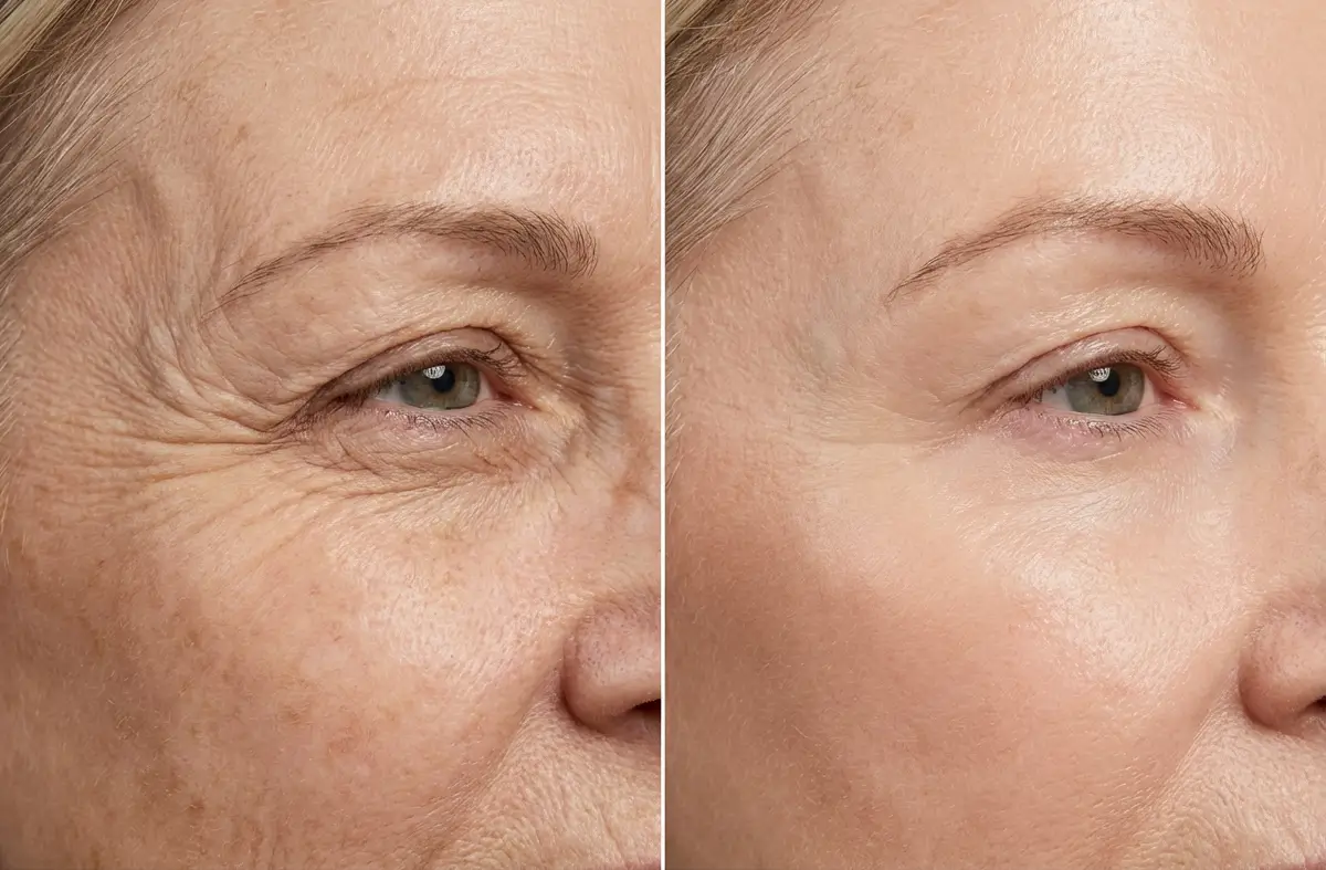 Side-by-side close-up comparison around a woman's eye